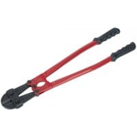 Red-handled Sealey bolt cropper with black jaws and rubber grips, 600mm length, 10mm cutting capacity.