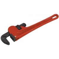 Red Sealey pipe wrench, European pattern, 250mm, cast steel with adjustable jaw and textured handle.