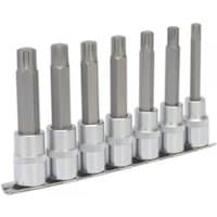 Sealey Ribe Socket Bit Set 7Pc with silver 1/2in square drive, 100mm length, mounted on a metal rail.