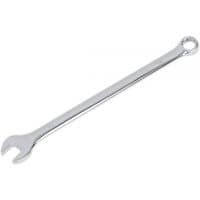 Extra-long silver combination spanner, 14mm, with open-end and ring-end design, sleek and polished finish.