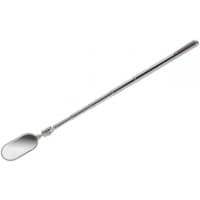 Telescopic articulated mirror with oval reflective surface and extendable silver handle.