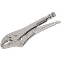 Sealey AK6821 silver locking pliers with curved jaws, adjustable screw, and 225mm length, 0-47mm capacity.