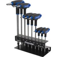 Sealey AK7196 Torx T Handle Key Set, 9 pieces with black and blue handles, mounted on a black metal stand.
