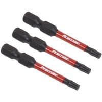 Three black and red Sealey T20 impact power tool bits, 50mm long, with "Premier" branding on the red section.