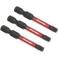 Black and red Sealey T27 impact power tool bits, 50mm length, set of 3 with hexagonal ends and "Premier" branding.