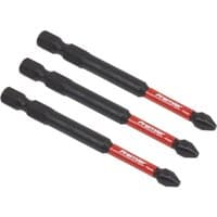 Black and red Sealey Phillips #2 impact power tool bits, 75mm length, set of 3 with hex shanks.
