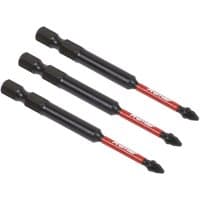 Sealey AK8257 Pozi #1 impact bits, 75mm, black with red accents, set of 3, hex shank and precision tips.