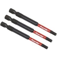 Set of three black and red Sealey hex impact power tool bits, 4mm size, 75mm length.
