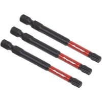 Black Sealey T30 impact power tool bits, 75mm long, with red bands and white logo, set of three.