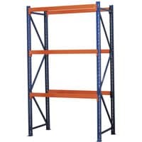 Blue and orange Sealey 3-shelf racking unit with heavy-duty metal frame and adjustable shelves.