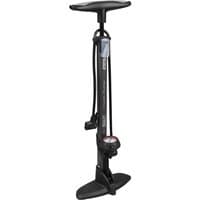 Black Sealey BC110 bicycle workshop pump with ergonomic handle, pressure gauge, and wide base.