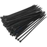 Black Sealey cable ties, long and slender with square locking heads, bundled in a stack.