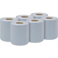 Sealey Blue 2 Ply Paper Wipes, six 60m rolls, light blue color, cylindrical shape with visible cardboard cores.
