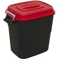 Red-lidded Sealey BM75R refuse bin, 75L capacity, black rectangular body, side handles.