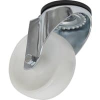 White Sealey swivel castor with bolt hole, featuring a smooth round wheel and metallic bracket.
