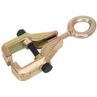 Gold Sealey Box Pull Clamp with adjustable screw and circular ring handle, featuring black bolts.