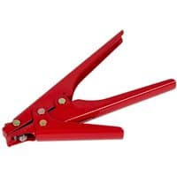 Red Sealey cable tie fastening tool with ergonomic handles and metal components.