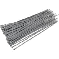 Silver Sealey cable ties pack of 100, long and slender with locking heads.
