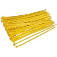 Yellow Sealey cable ties pack of 100, featuring durable plastic and self-locking design.