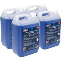 Sealey Carpet and Upholstery Detergent, blue 5L jugs, white caps, bulk pack of four with branded labels.