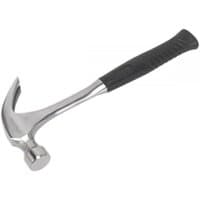 Sealey CLX20 claw hammer, 20oz, one-piece steel shaft, polished head, black rubber grip handle.