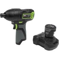 Black and green Sealey cordless impact driver with ergonomic grip and compact battery pack.