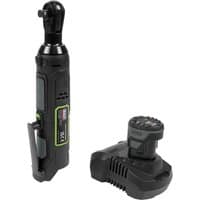 Black Sealey cordless ratchet wrench with 3/8" drive, 10.8v battery, ergonomic grip, and compact design.