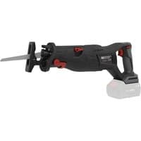 Black Sealey 20V cordless brushless reciprocating saw with red accents and ergonomic handle.