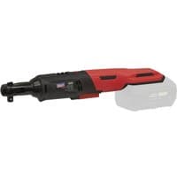 Red and black Sealey cordless ratchet wrench with 3/8" drive and ergonomic handle design.