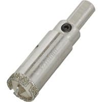 Silver Sealey diamond hole saw with cylindrical body and grit-edged cutting tip.