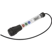 Clear Sealey Disc Type Adblue Tester with black cap, colored discs inside, and attached black hose.
