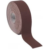 Brown Sealey emery roll, 50mm wide, 50m long, 120 grit, tightly wound with visible textured abrasive surface.