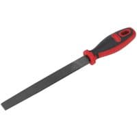 Sealey flat taper engineers file with black metal blade and red ergonomic handle.