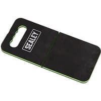 Black Sealey folding mechanics work mat with green edges and a handle cutout for easy carrying.