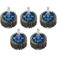 Sealey abrasive flap wheels, 40mm diameter, 20mm width, 40 grit, with 6mm shafts, blue center, pack of 5.