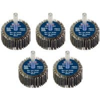 Sealey abrasive flap wheels, 40x20mm, 60 grit, with blue centers and clear shafts, pack of 5.