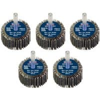 Sealey abrasive flap wheels, 40x20mm, 6mm shaft, assorted grit, pack of 5, blue center with radial sandpaper flaps.