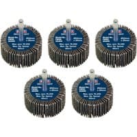 Sealey abrasive flap wheels, 50mm diameter, 25mm width, 40 grit, with 6mm shafts, blue center, pack of 5.