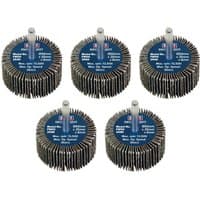 Sealey abrasive flap wheels, 50mm diameter, 25mm width, 6mm shaft, assorted grit, blue center, pack of 5.