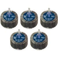 Pack of five Sealey abrasive flap wheels, 60mm diameter, 30mm width, 60 grit, with 6mm shafts, blue center labels.