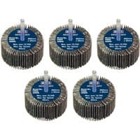 Sealey abrasive flap wheels, 60mm diameter, 30mm width, 80 grit, with 6mm shafts, pack of 5, blue center labels.