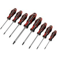Sealey Gripmax 8 Piece Security Torx Screwdriver Set with black and red ergonomic handles and chrome shafts.