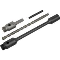 Sealey hex shank diamond core drill adaptor and extension set with silver and black metal components.