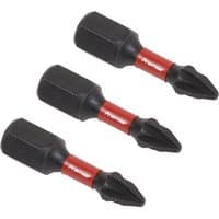 Black Sealey Pozi screwdriver bits with red bands and hexagonal shanks, designed for impact power tools.