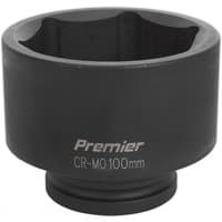 Black Sealey IS1100 impact socket, 100mm, 1in square drive, with engraved branding and smooth matte finish.