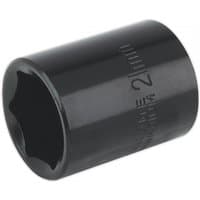 Black Sealey 21mm impact socket with 1/2in square drive, featuring engraved size marking on the side.