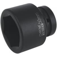 Black Sealey IS150 impact socket, 50mm size, 1-inch square drive, with engraved specifications on the side.