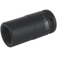 Black Sealey impact socket 27mm deep with 3/4in square drive, cylindrical shape, engraved size marking.
