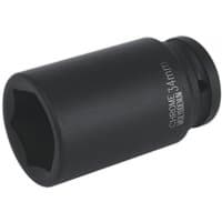 Black Sealey 34mm deep impact socket with 3/4in square drive, cylindrical shape, and engraved size marking.