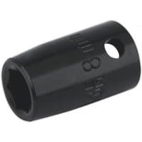 Black Sealey impact socket, 8mm, 3/8in square drive, with engraved size markings and a side hole.